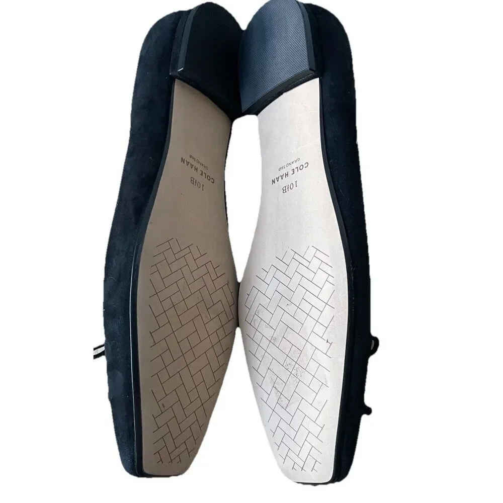 New Cole Haan Bethany Square Toe Ballerina Flats Size 10.5 In Black Suede NEW